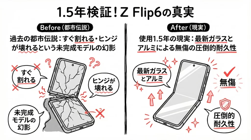 【結論】galaxy zflip6 壊れやすい説は本当か?1.5年のガチ検証結果。見出し画像