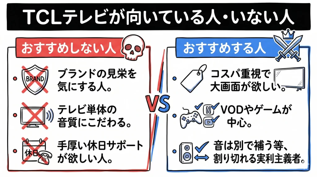 TCLテレビをおすすめしない人・おすすめする人。見出し画像