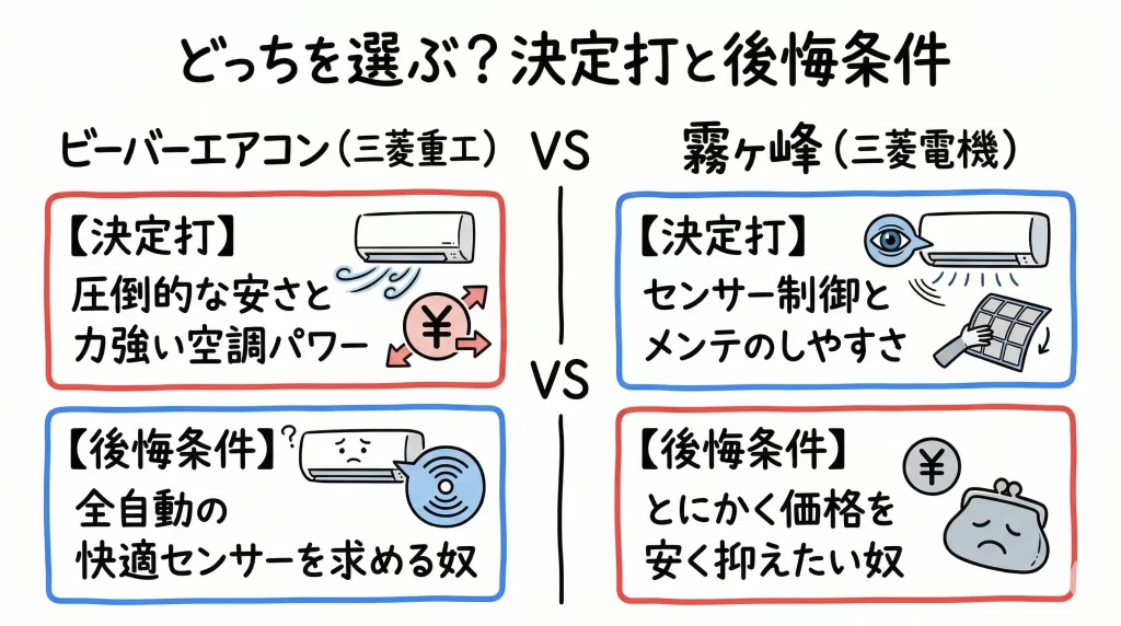 三菱「ビーバーエアコン」と「霧ヶ峰」の違いを徹底比較。見出し画像