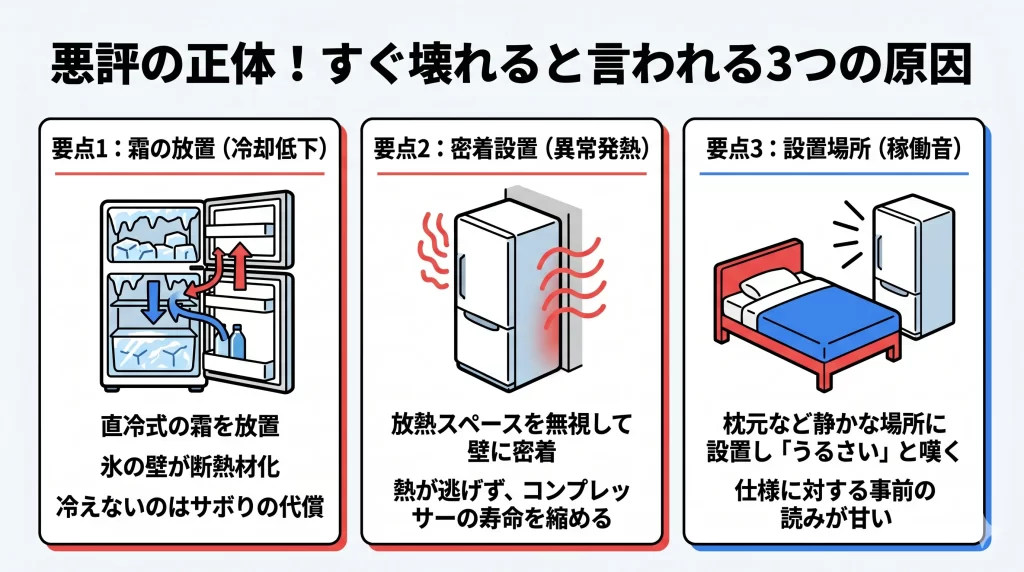 なぜすぐ壊れると噂される？冷えない・うるさい原因を暴露。見出し画像