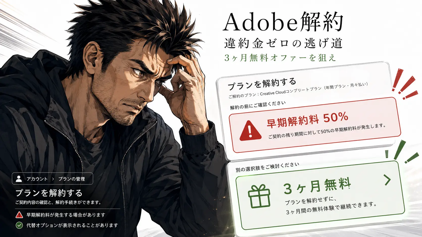 Adobe解約は安くなる?90日間無料で早期解約料を回避した体験談。サムネイル画像