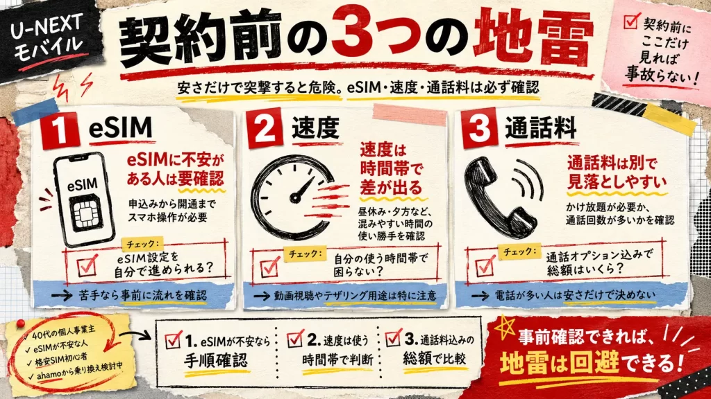 契約前に確認すべきU-NEXTモバイルの注意点・デメリット。見出し画像