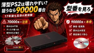 ps2の薄型は壊れやすい説を覆す!17年後に稼働した型番の秘密と選び方。サムネイル画像