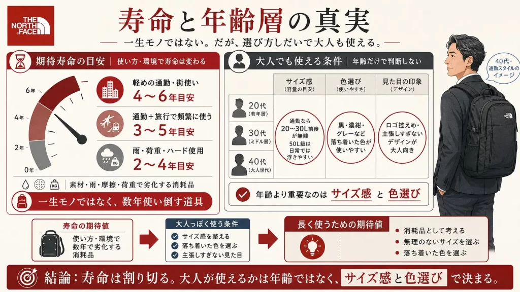 ノースフェイスリュックの寿命と年齢層の真実。見出し画像