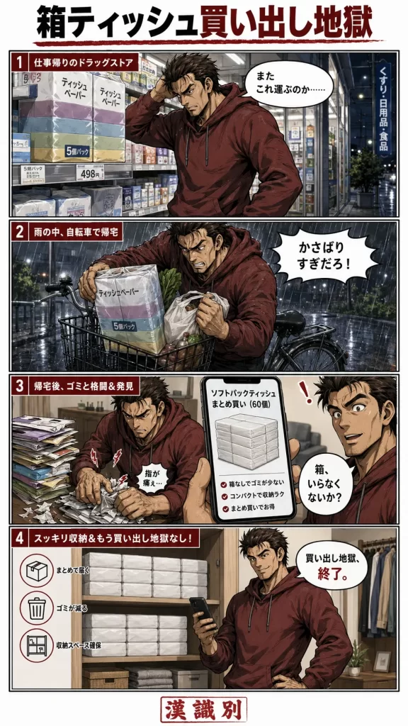 ソフトパックティッシュの評判4コマ漫画