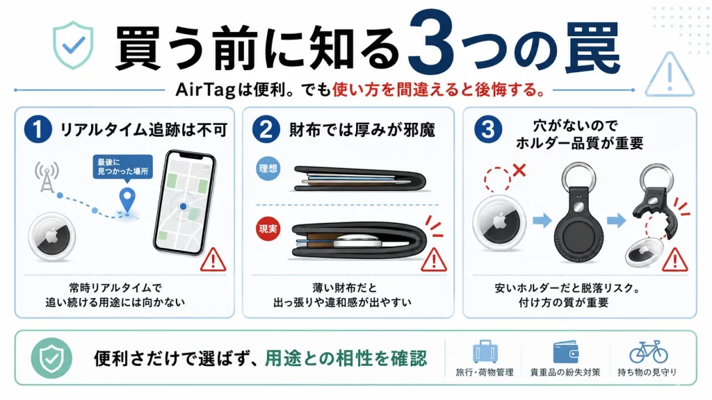 【デメリット】エアタグを購入前に知っておくべき3つの注意点と限界。見出し画像