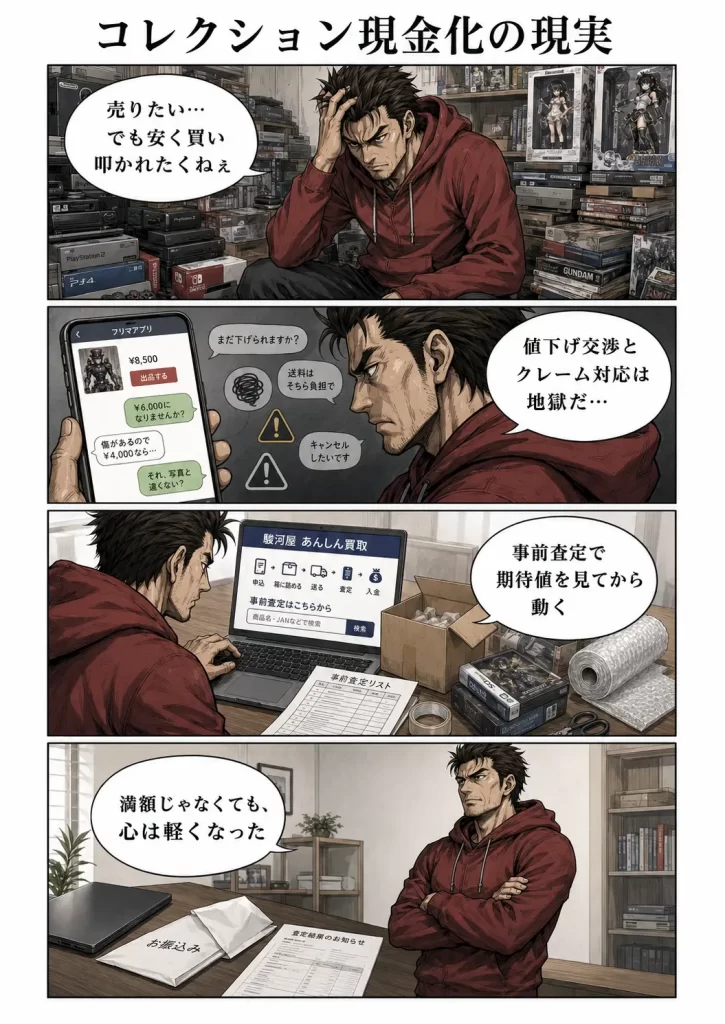 フリマアプリのような面倒なやり取りなしで現金化できる快適さ。4コマ漫画