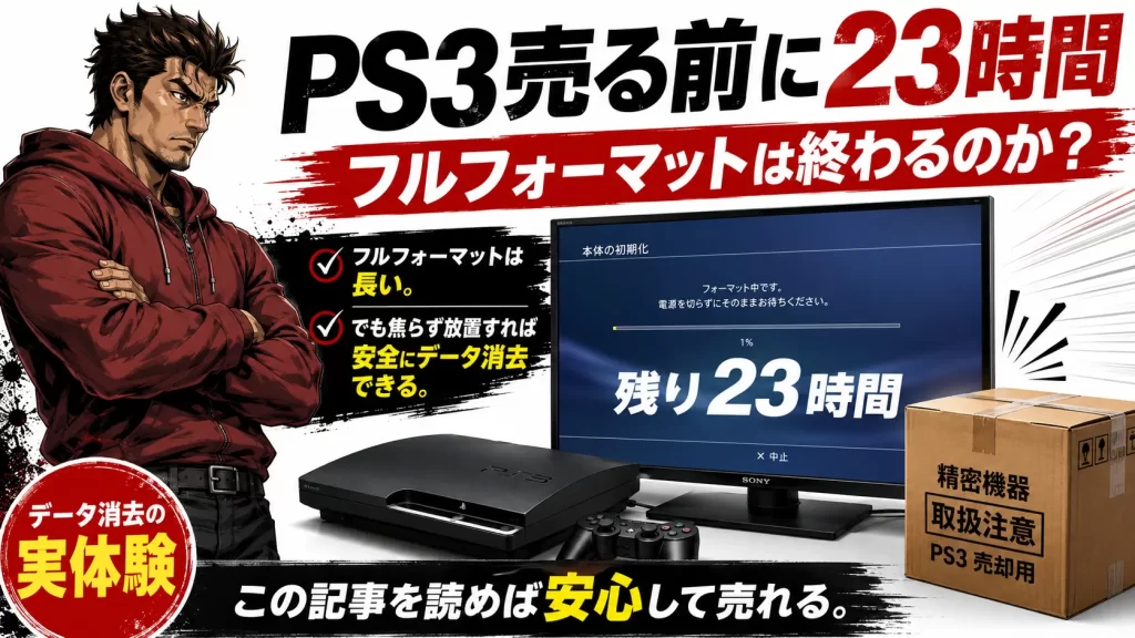 PS3フルフォーマット時間は一晩で終わる？本体2台を駿河屋へ売ったデータ消去法。サムネイル画像