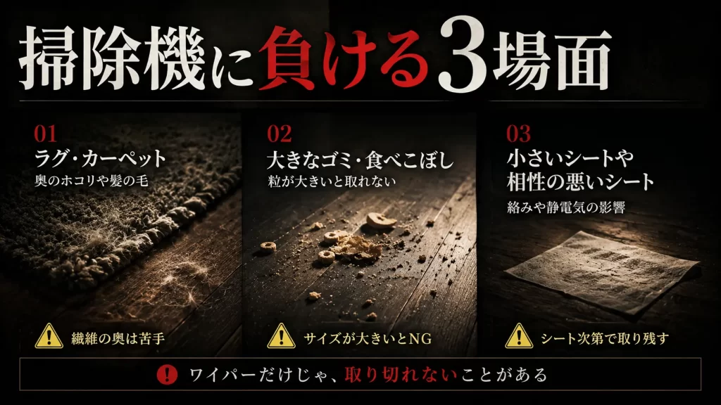 【デメリット】クイックルワイパーが掃除機に負ける3つの場面。見出し画像