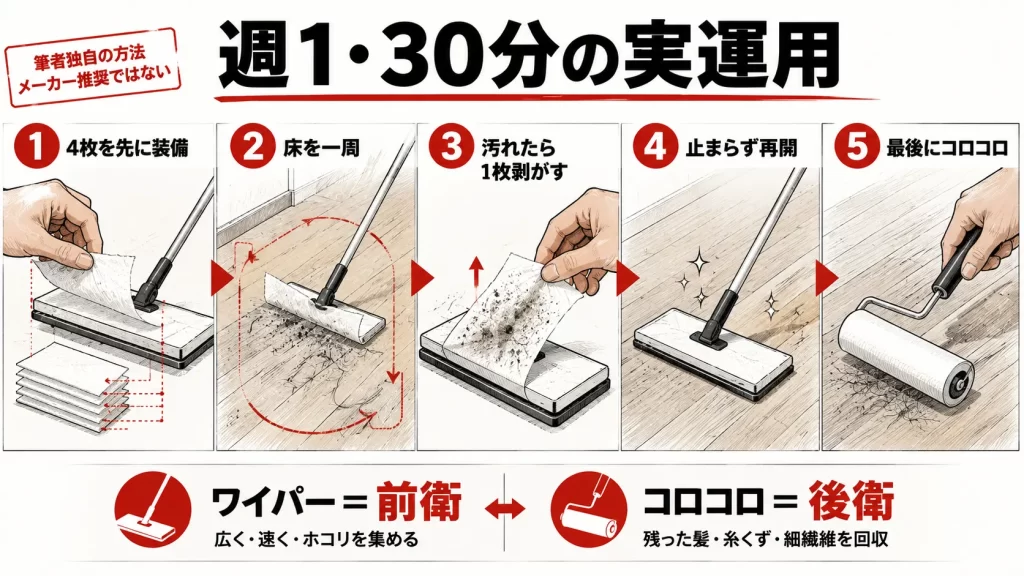 クイックルワイパーとコロコロを組み合わせた実践運用法
見出し画像