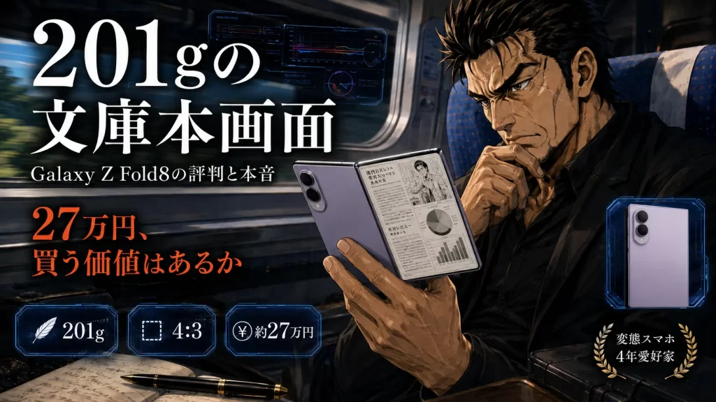 Galaxy Z Fold8の評判と本音！変態スマホ4年愛好家が見た201g文庫本画面の正体。サムネイル画像
